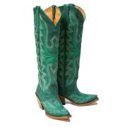 Hadley Crackle Green Fashion Heel Knee High Cowgirl Boots