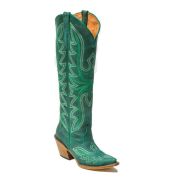 Hadley Crackle Green Fashion Heel Knee High Cowgirl Boots