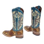 Hand Tool Jungle Orix-Cognac Cowgirl Boots With Volcano Blue Top