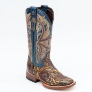 Hand Tool Jungle Orix-Cognac Cowgirl Boots With Volcano Blue Top