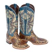 Hand Tool Jungle Orix-Cognac Cowgirl Boots With Volcano Blue Top