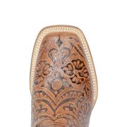 Hand Tooled Classic Cognac Cowgirl Boots Whit Marble Cognac Top