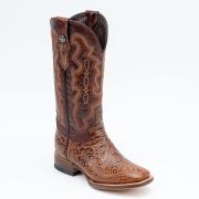 Hand Tooled Classic Cognac Cowgirl Boots Whit Marble Cognac Top