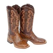 Hand Tooled Classic Cognac Cowgirl Boots Whit Marble Cognac Top