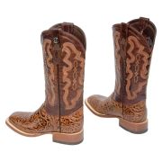 Hand Tooled Classic Cognac Cowgirl Boots Whit Marble Cognac Top