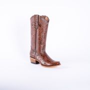 Handtooled Print Cognac Cowgirl Boots