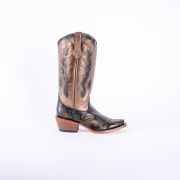 Handtooled Print Gold Cowgirl Boots With Burnished Gold Top