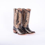 Handtooled Print Gold Cowgirl Boots With Burnished Gold Top