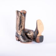 Handtooled Print Gold Cowgirl Boots With Burnished Gold Top