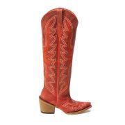 Kendra Crackle Red Fashion Heel Knee High Cowgirl Boots