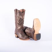 Nobuck Choco Cowgirl Boots With Triple Rose Inlay Top
