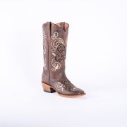 Nobuck Choco Cowgirl Boots With Triple Rose Inlay Top