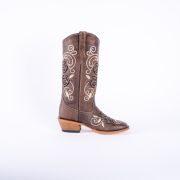 Nobuck Choco Cowgirl Boots With Triple Rose Inlay Top