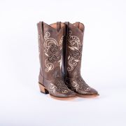 Nobuck Choco Cowgirl Boots With Triple Rose Inlay Top