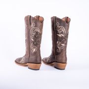 Nobuck Choco Cowgirl Boots With Triple Rose Inlay Top