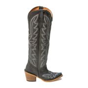 Oakley Crackle Black Fashion Heel Knee High Cowgirl Boots