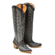 Oakley Crackle Black Fashion Heel Knee High Cowgirl Boots