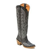 Oakley Crackle Black Fashion Heel Knee High Cowgirl Boots