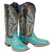 Ostrich Print Turquoise Cowgirl Boots Whit Mad Dog Brown Top