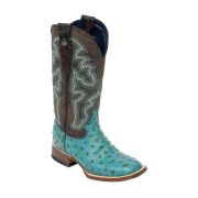 Ostrich Print Turquoise Cowgirl Boots Whit Mad Dog Brown Top