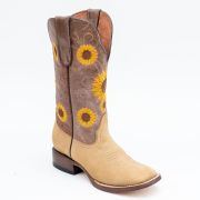 Spring Crazy Brown Cowgirl Boots Whit Sunflower Embroidery