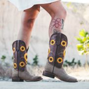Spring Crazy Brown Cowgirl Boots Whit Sunflower Embroidery