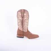 Turn-in Crazy Brown Cowgirl Boots With Floral Embroidery Top
