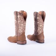Turn-in Crazy Brown Cowgirl Boots With Floral Embroidery Top