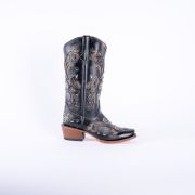 Venice Black Classic Black Cowgirl Boots With Gold Sparkle Inlay Top