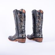 Venice Black Classic Black Cowgirl Boots With Gold Sparkle Inlay Top