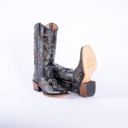 Venice Black Classic Black Cowgirl Boots With Gold Sparkle Inlay Top
