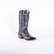 Venice Black Classic Black Cowgirl Boots With Gold Sparkle Inlay Top