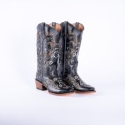 Venice Black Classic Black Cowgirl Boots With Gold Sparkle Inlay Top